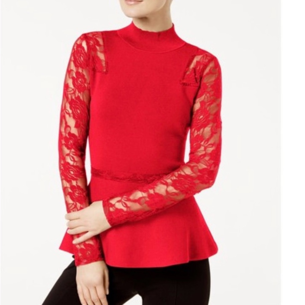 INC International Concepts Women's Lace Peplum Top Red Size Medium flannel